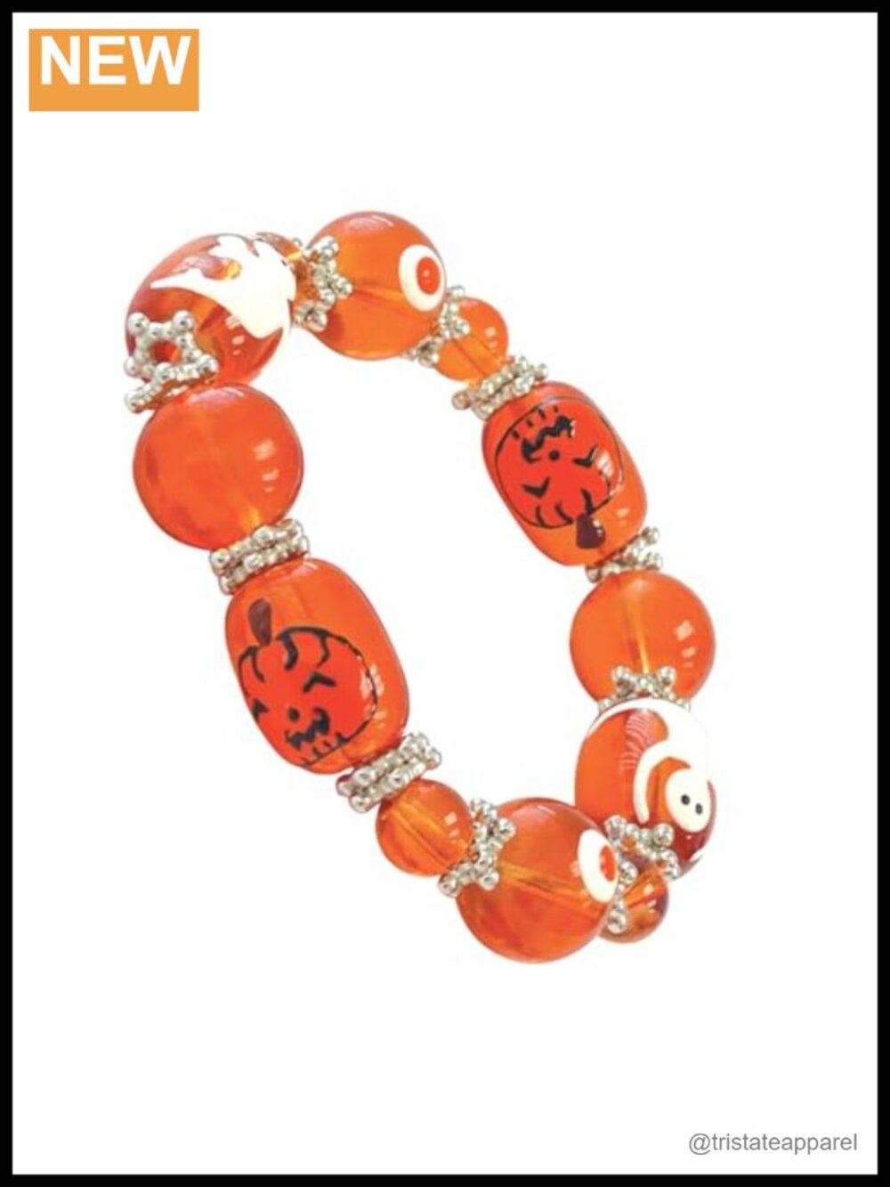 Halloween Bracelet for Women Glass Beads Elastic Silk Cord Pumpkin Gift